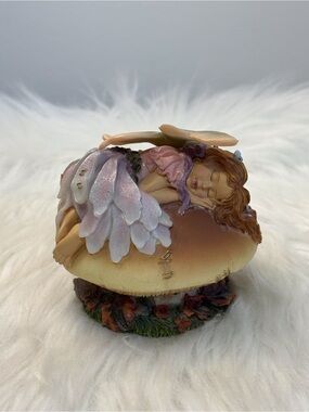 Hand-Painted Pink Fairy on Tan Mushroom Sculpture